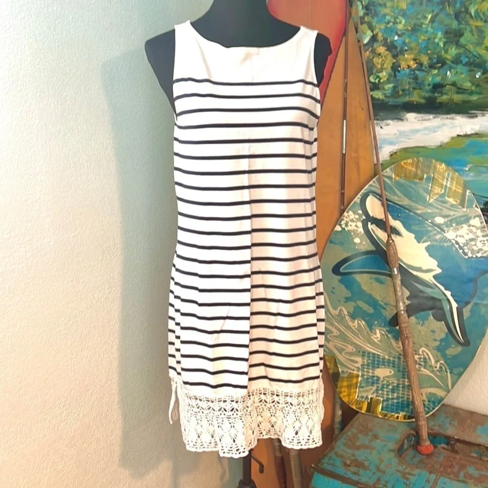 ⚓️Lauren Jean Company, Ralph Lauren, Navy & White YachtWear Cotton Dress,Size M - Picture 4 of 11
